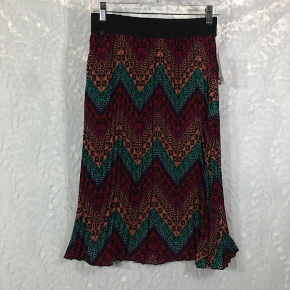 NEW LuLaRoe native print midi skirt Jill small NWT wide waist band plisse pleats - Picture 6 of 7